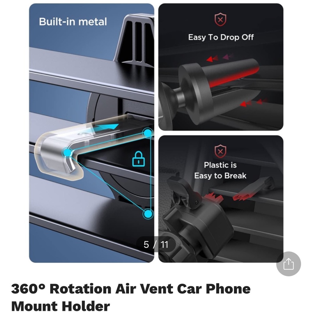 HTU 360 rotation air vent Black Car Phone Holder - Picture 4 of 6